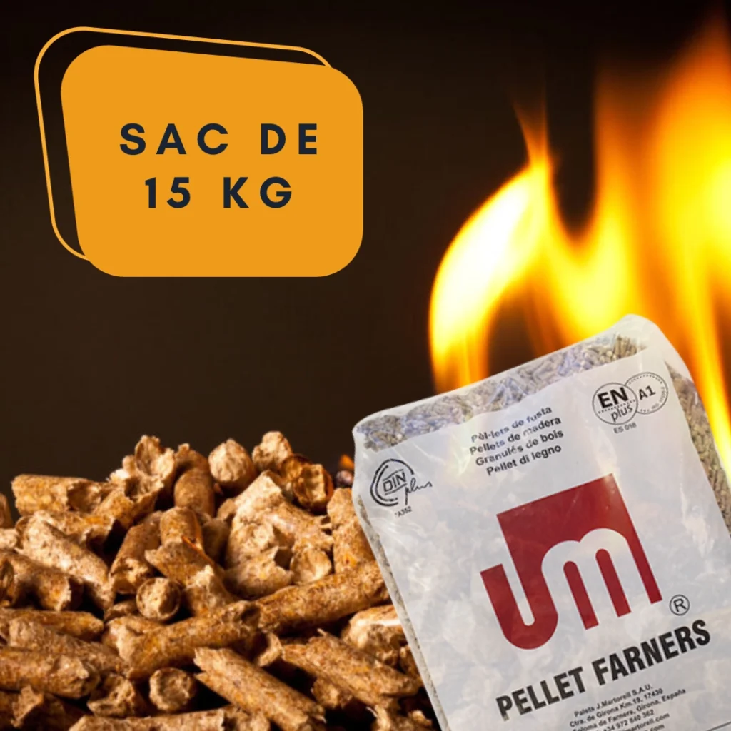 Sac de pellet Farners de 15 kg disponible a Euromat Manlleu per calefacció eficient i sostenible.